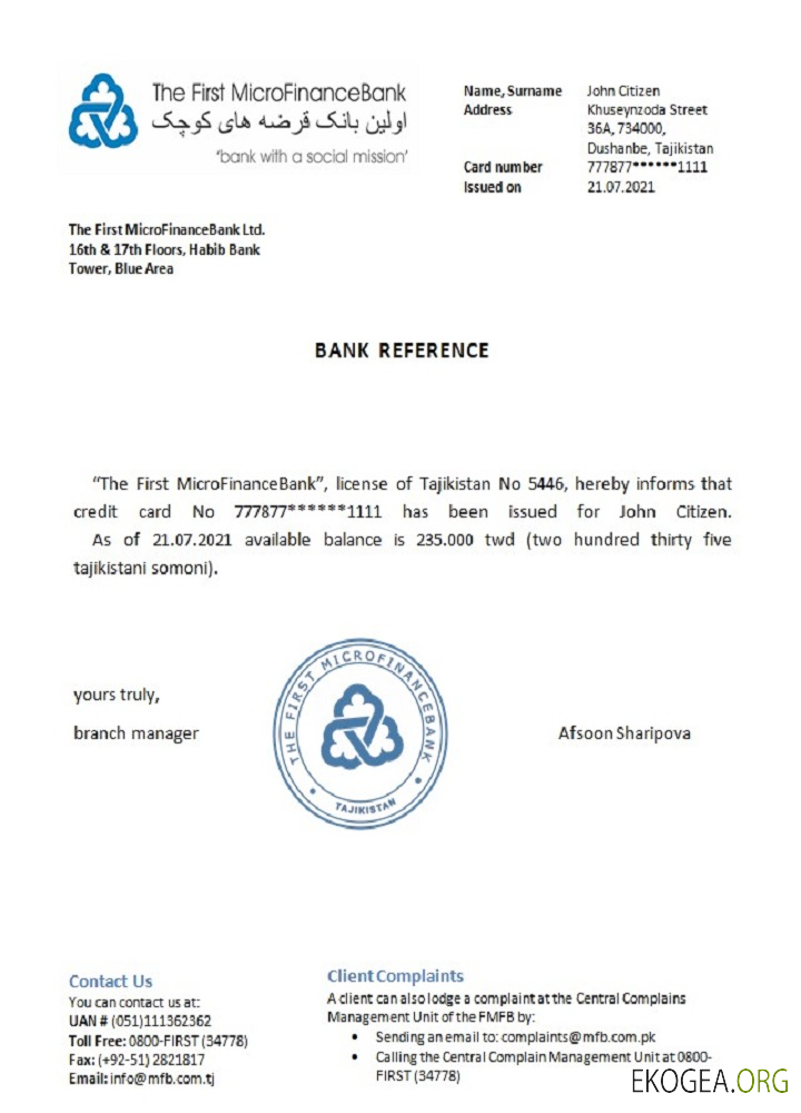 Tadjikistan , La première MicroFinanceBank , reference